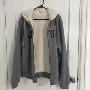 New York Men Winter Outwear Faux Fur-Lined Hoodie Heavy Jacket - Gray X-Large